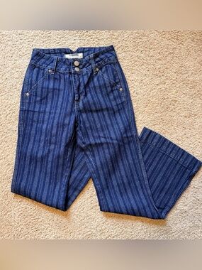 High-Rise Striped Wide Leg Jeans - Blue